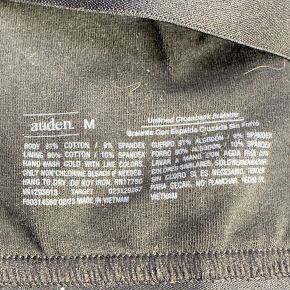 Auden Womens Size Medium Bralette Unlined Crossback Pullover Black New - Picture 6 of 11